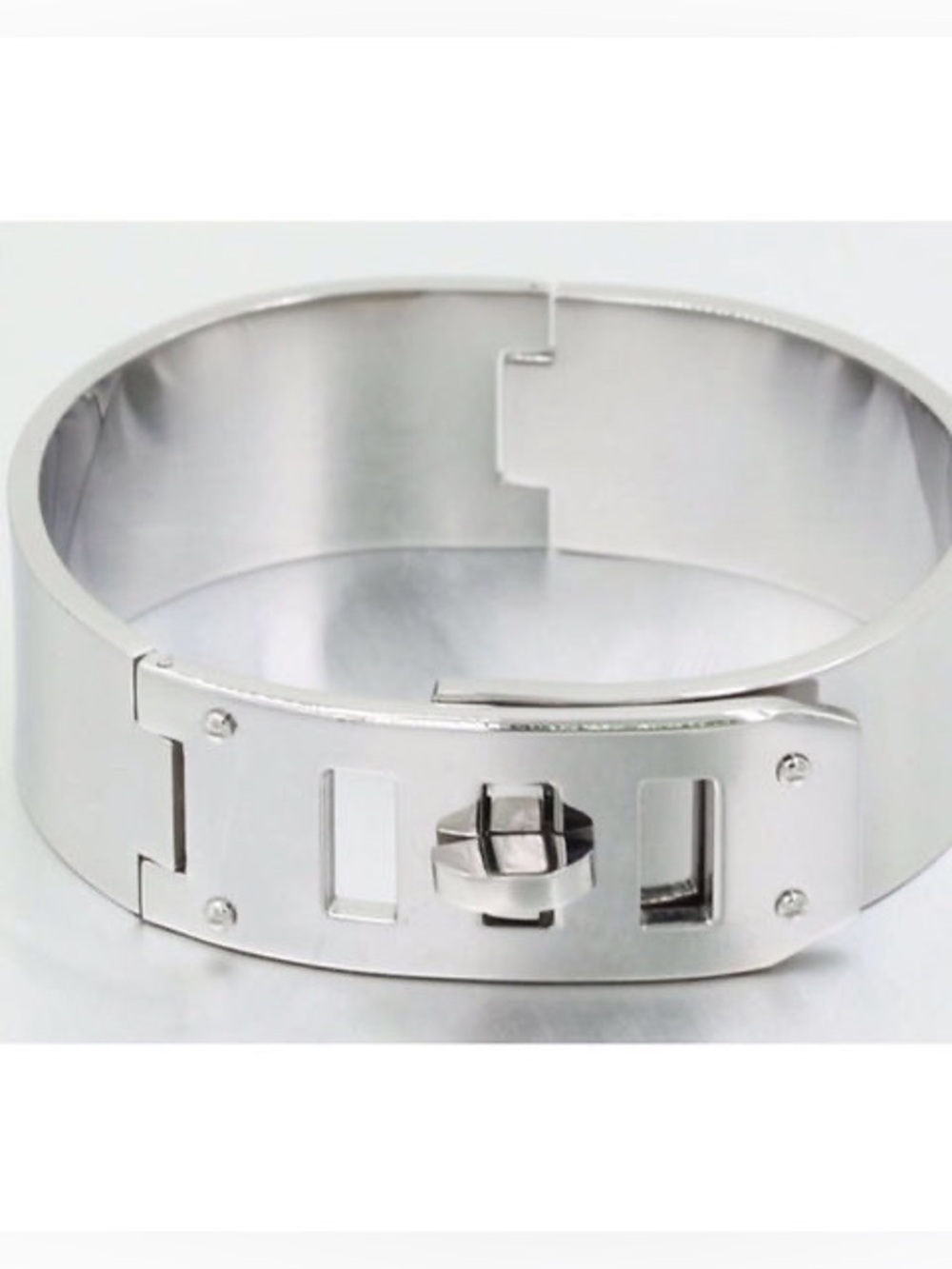 Silver Metal Cuff Bracelet - Polished Steel Finish
